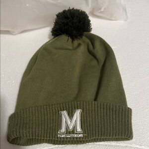 Green Knit Beanie with Pom Pom & U of Maryland logo